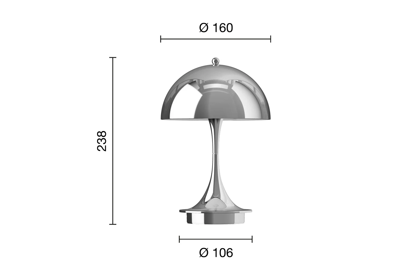 Louis Poulsen Panthella 160 Portable V3 (In- & Outdoor) Tischlampe / Chrome