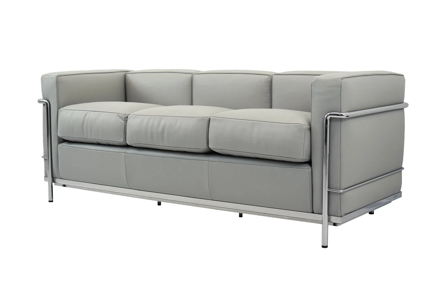Cassina LC2 Le Corbusier 3-er Sofa Leder / Hellgrau / Grigio