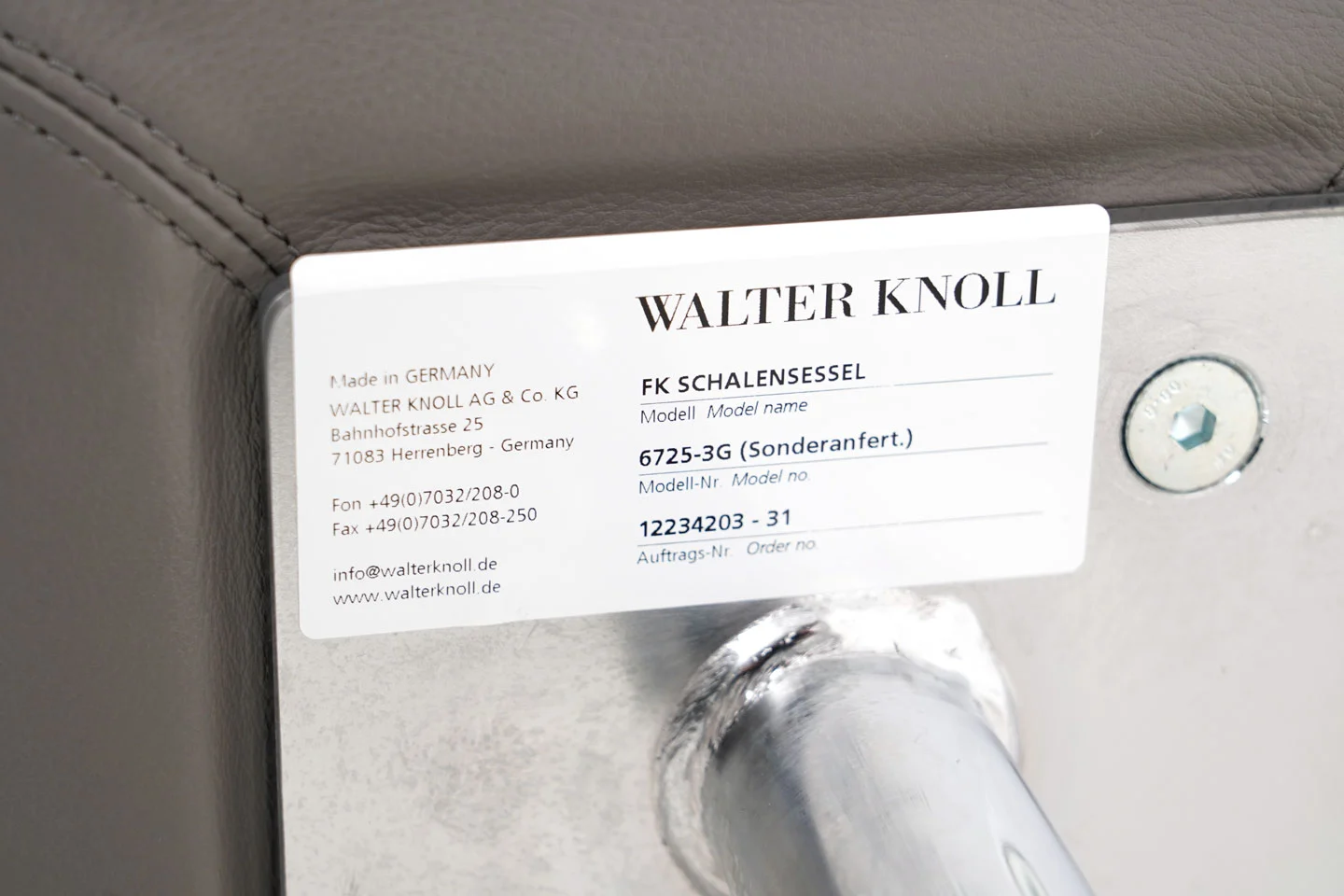Walter Knoll FK Konferenzstuhl Leder / Grau *Sonderanfertigung*