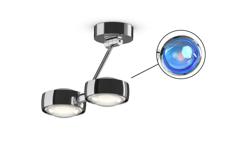 Occhio Deckenlampe Sento Soffitto Doppio / Chrom Glanz / Farbfilter Blau