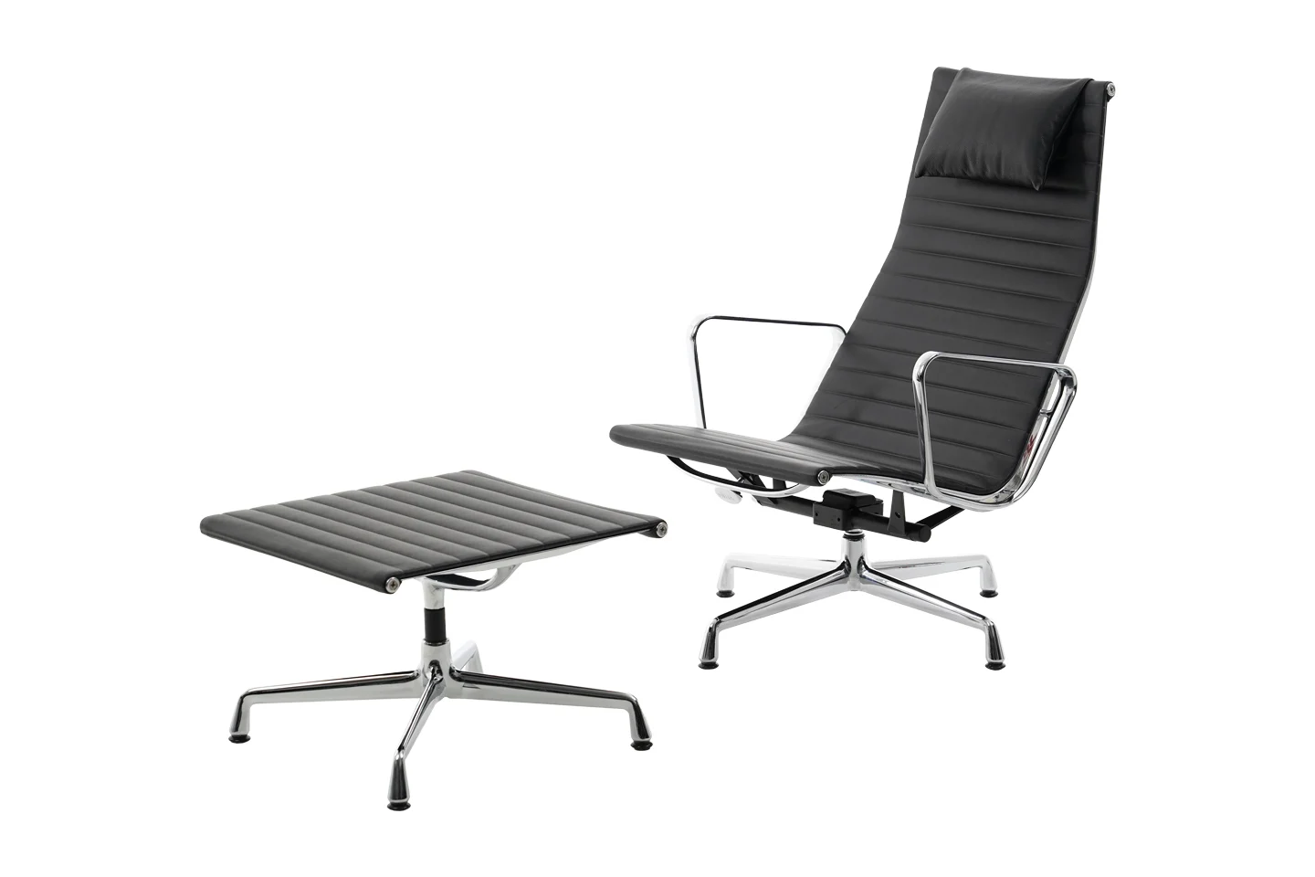 Vitra EA 124 Sessel inkl. EA 125 Ottomane Leder / Schwarz